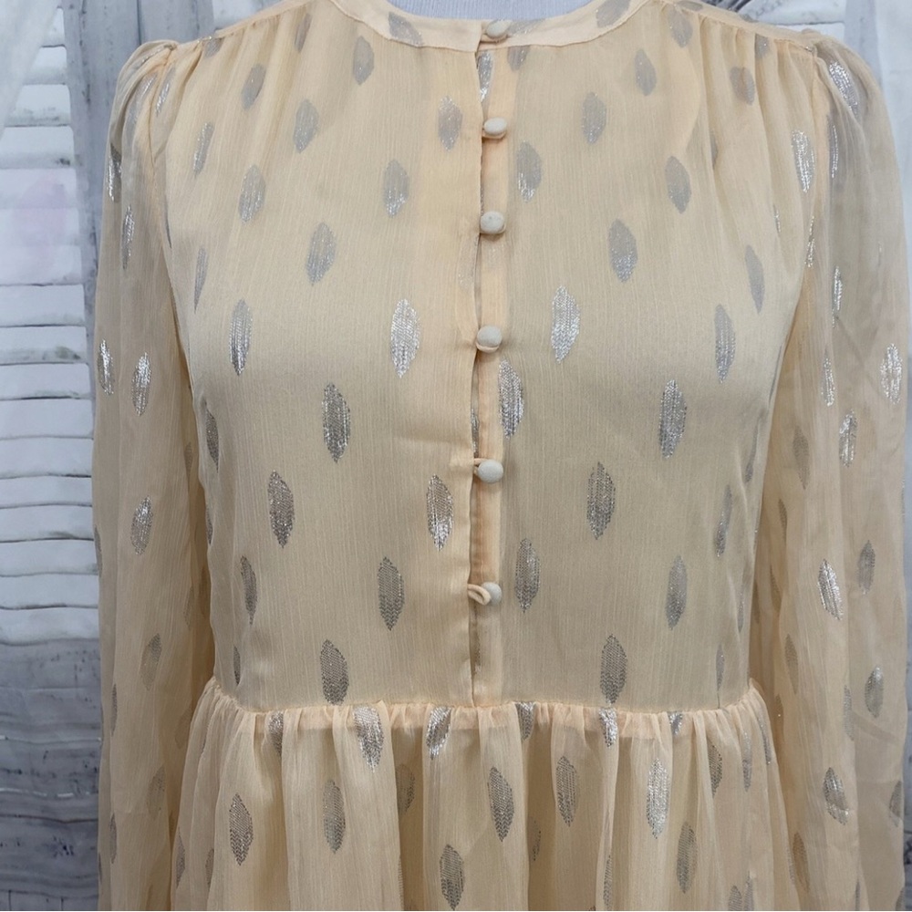 A Loves A Peach Silver Button Babydoll Mini Dress Long Sleeve NWT size Large - Picture 4 of 12